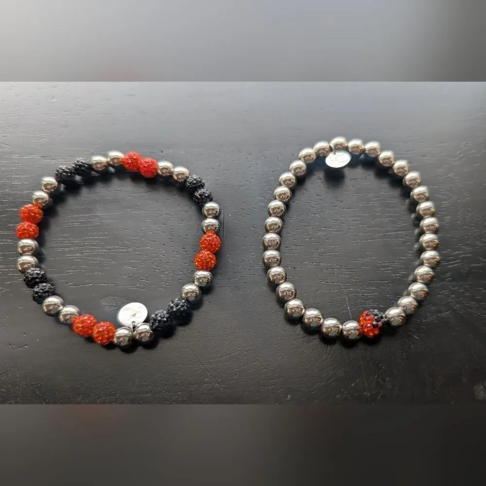 Rustic Cuff Orange, Black And Silver Beaded Bracelet Set OSU